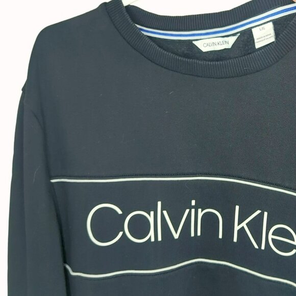 Calvin Klein Sweatshirt Mens Large Black Spell Out Logo Soft Fleece Pullover - Picture 4 of 4